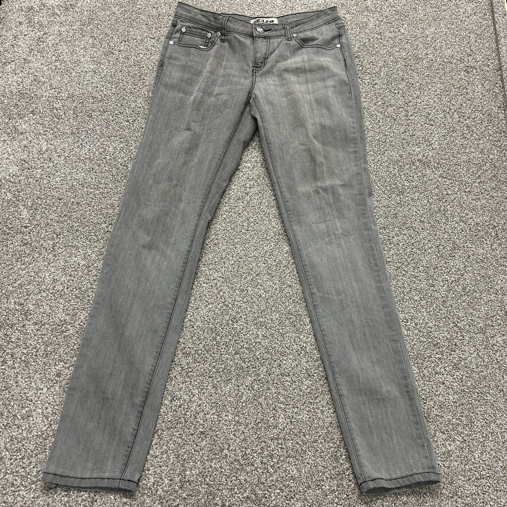 Cleo Skinny Jeans Womens 7 Medium Wash Gray Rhinestone Stretch Denim Pants